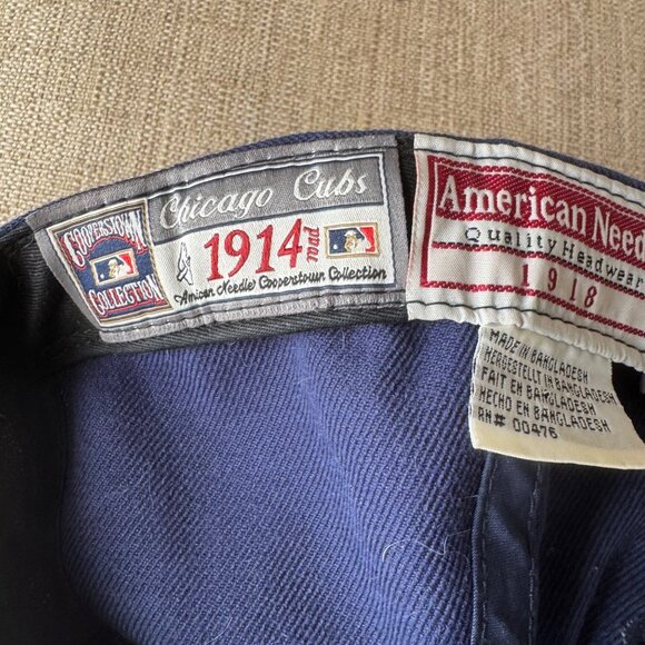 Chicago Cubs Navy Embroidered Bear Logo Baseball Cap American Needle VTG - Picture 6 of 9